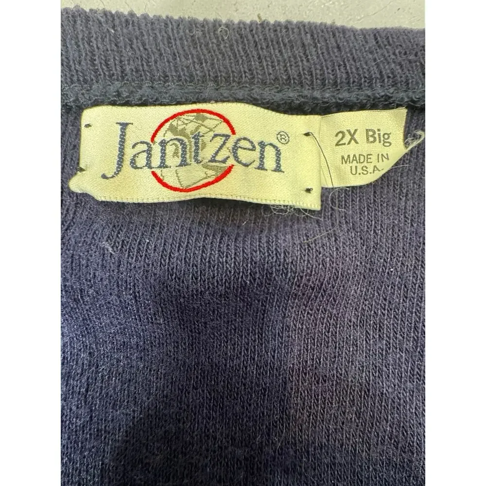Vintage Jantzen Sweater Mens XXL Blue V Neck Pullover Made USA Knit Classic